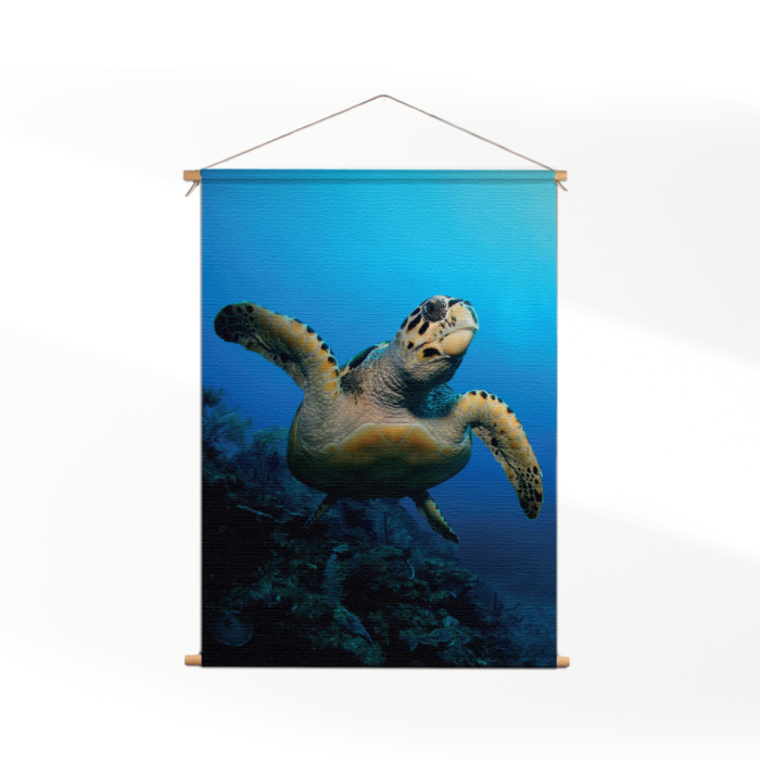 Textielposter Zeeschildpad In Helderblauw Water 02