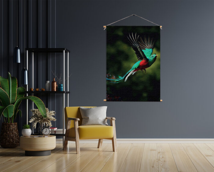 Textielposter Schitterende Vliegende Quetzal Vogel