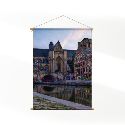 Textielposter Middeleeuwse Kathedraal en Brug Gent