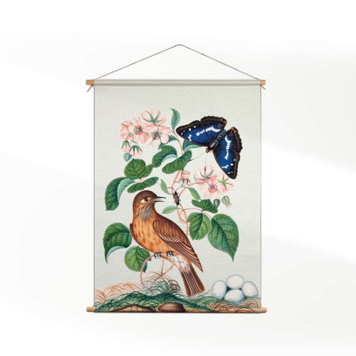 Textielposter Prent Natuur Vogel en Bloemen 01