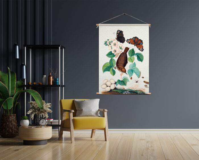 Textielposter Prent Natuur Vogel en Bloemen 03