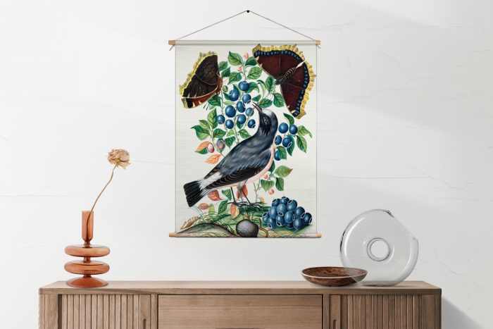 Textielposter Prent Natuur Vogel en Bloemen 06