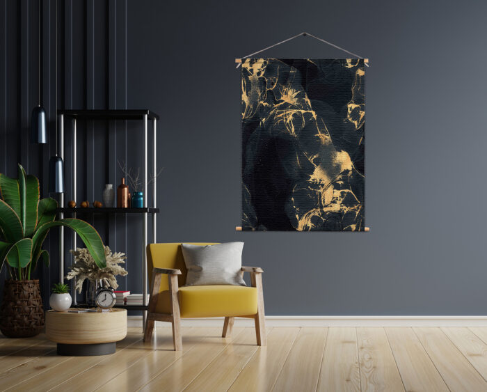 Textielposter Abstract Marmer Look Zwart met Goud 04